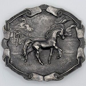 Vintage 1976 Bergamot Pewter Arabian Horse Belt Buckle